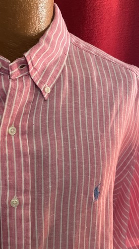 POLO RALPH LAUREN Leinenhemd rosa gestreift SS Button Down Größe XXL - Bild 2 von 6