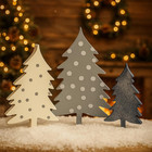 3 Pcs Farmhouse Wooden Christmas Tree Sign Tabletop Decor Rustic Gray White Wood