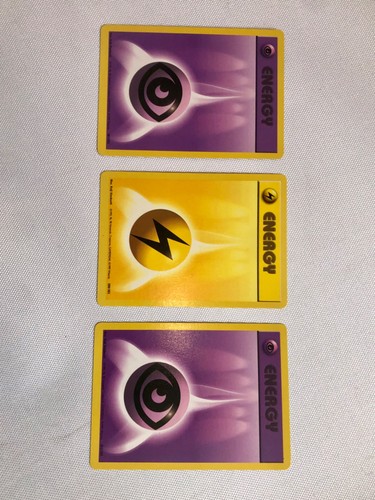 3 Pokémon Game Cards 1999 Base Original Pokemon Purple 101 Yellow 100 Energy - Picture 8 of 11