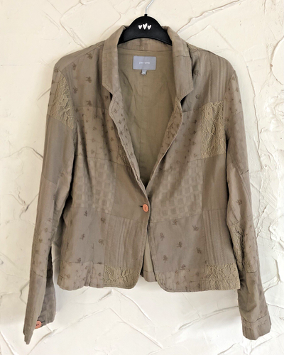 PER UNA Jacket Uk12 Taupe Cotton Lace Embroidered Blazer Retro/Vintage VGC - Picture 3 of 12
