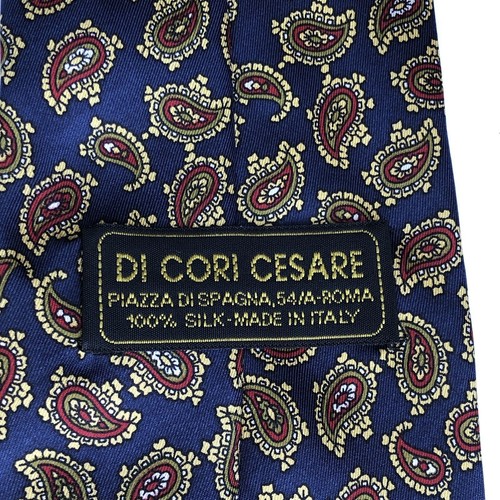 Italian Silk Neck Tie Navy Blue Paisley Vintage Retro Di Cori Cesare Classic - Picture 5 of 6