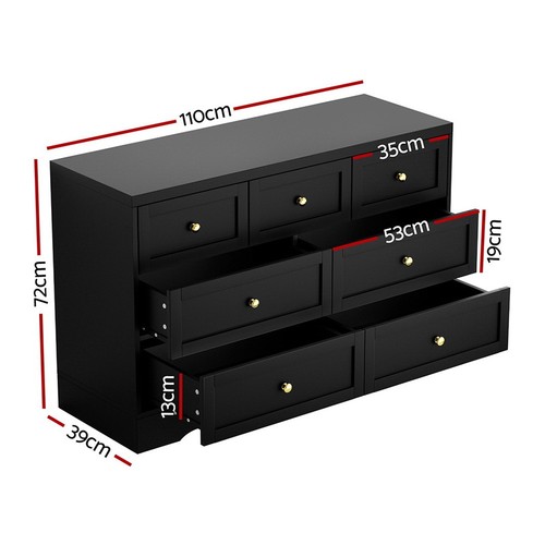 Artiss 7 Chest of Drawers Dresser Table Black - Picture 2 of 7