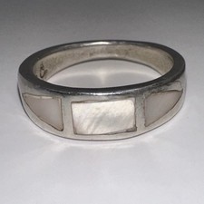 Mother Of Pearl Inlay Sterling Silver Ring Size 6 3.5g