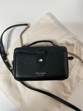 kate spade Black Leather Mini Crossbody Purse Detachable Chain Strap Clutch Bag