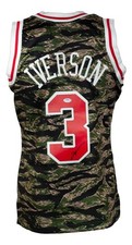 Allen Iverson Signed 76ers 1996-97 Camo Mitchell  Ness Swingman Jersey PSA
