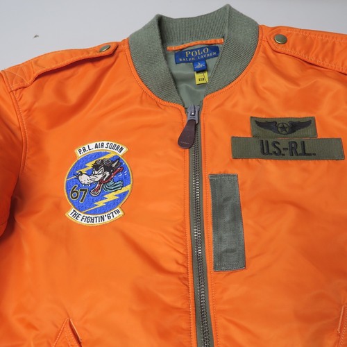 Giacca Bomber Polo Ralph Lauren ARANCIONE Surplus Twill Air SQDRN 67 Nuova con etichette Tg LARGE L - Foto 4 di 15