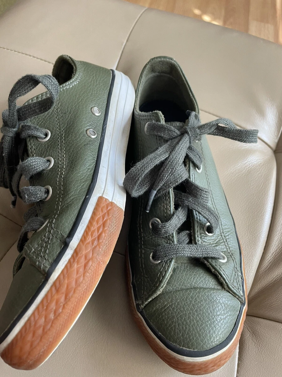 Converse All Star Low Top Olive Green Leather Sneakers Women's Shoes Size 4