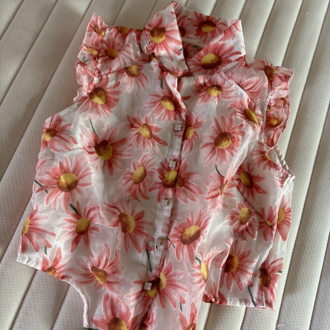 Pink Floral Print Sleeveless Tops