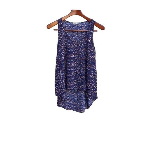 Soprano Top Tank Scoop Neck Tunic High Low Sheer Abstract Splatter Blue Sz M