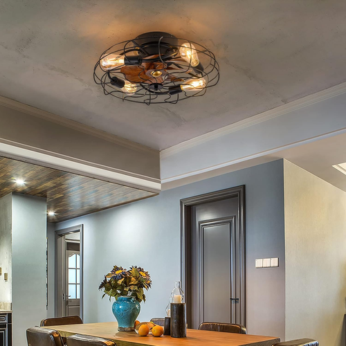 21" Low Profile Caged Ceiling Fan with Lights Remote Control, Include Bulbs, Far - Picture 8 of 9