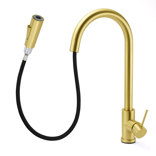 KYLINS Brushed Gold Bath Spout Basin Mixer Kitchen Sink Tap Shower Head Arm Set - Picture 218 of 277