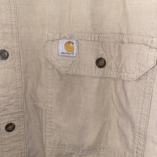 Camisa Carhartt Para Hombres 3XL Calce Relajado Abotonada Manga Corta Caqui Tostado - Imagen 3 de 5