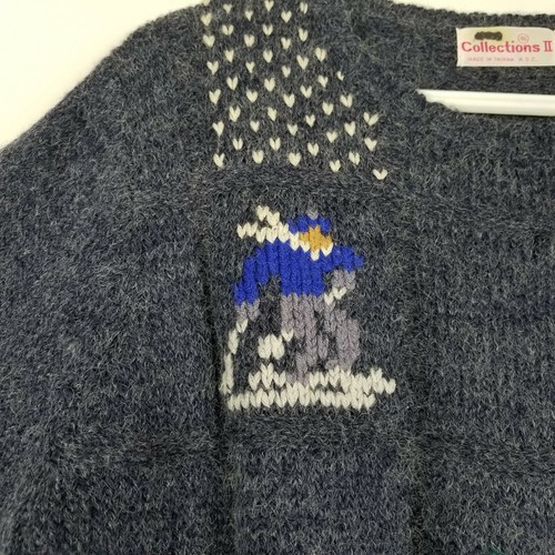 Vintage Collections II Women's Sweater Size 46 Blue Ski People Crochet Blocked - Picture 3 of 7