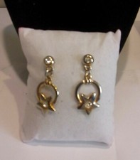 Genuine Crystals  Plated Gold Tone Metal Drop Dangle Star Pierced Earrings