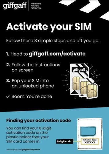 Giffgaff UK GB +44 SIM Card 3 in 1 Nano Micro Standard Giff Gaff £5 FREE Credit - Zdjęcie 4 z 6