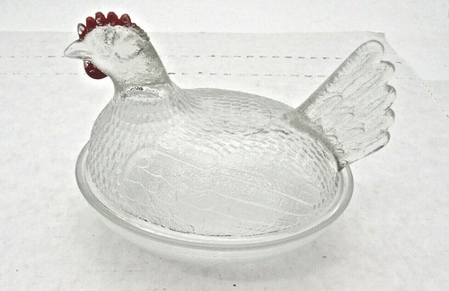 6" Vintage Clear Glass Rooster Candy Dish Bowl with Red Comb - Bild 3 von 6