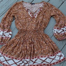 American Eagle LS Burnt Orange Floral Dress Size XS