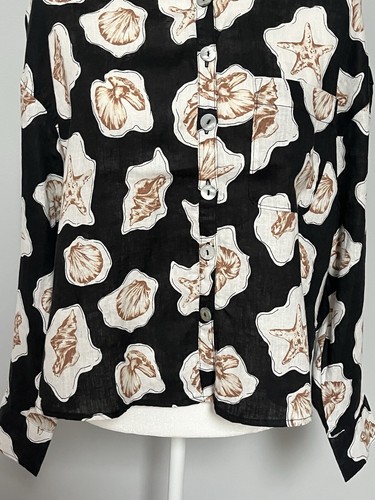 NWT Nicole Miller Women’s M Linen Blouse Long Sleeve Button Up Shells Starfish - Picture 3 of 9