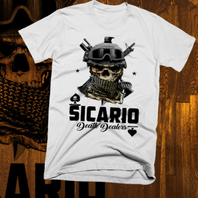 Suntee×Us×Sicario Cartel L/S T-Shirt Sicarios Standard T-Shirt - Sombrero Skeleton w/ Rose in Mouth