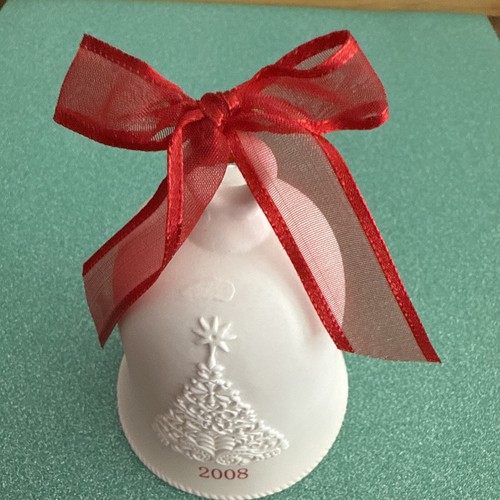 Hallmark Christmas Tree Bell White Porcelain 2008 With Red Gift Box 3" x 4" - Picture 8 of 11