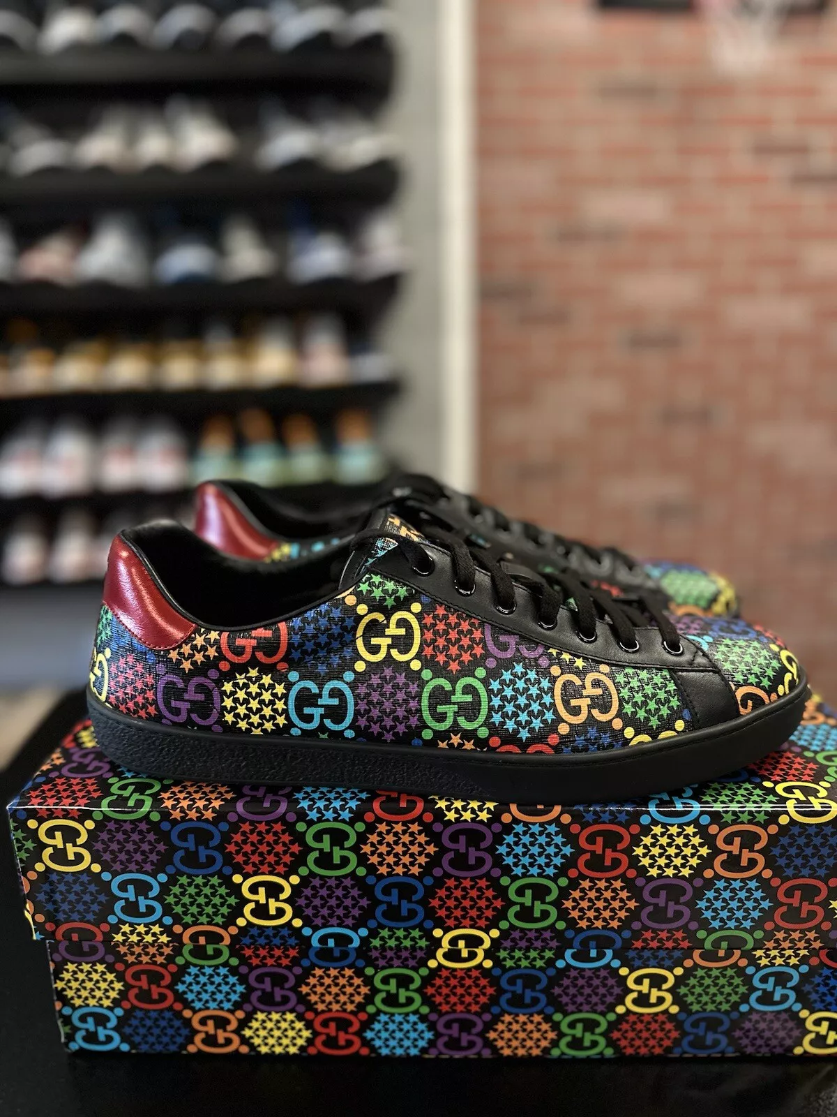 Baskets Gucci tissus mélangés étoiles taille 12G/12,5US   Baskets Gucci haut bas 100 % authentique 