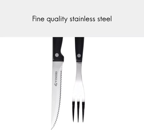 Viners Everyday 12 Piece Silver Stainless Steel Steak Knife and Fork Set - Picture 4 of 8