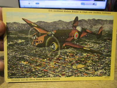 D3 CALIFORNIA Old Postcard Lockheed Hudson Bomber Glendale Sierra Madre Airplane