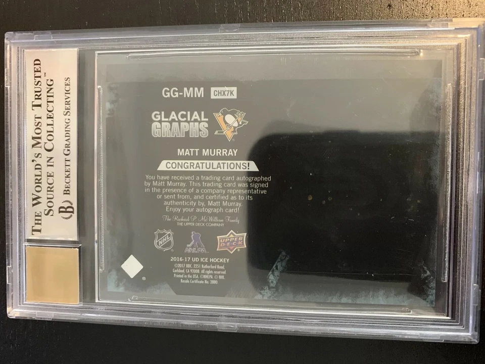 2016-17 UD Ice Hockey #GG-MM Matt Murray Glacial Graphs /49 Beckett 9.0 Mint - Image 4 of 4