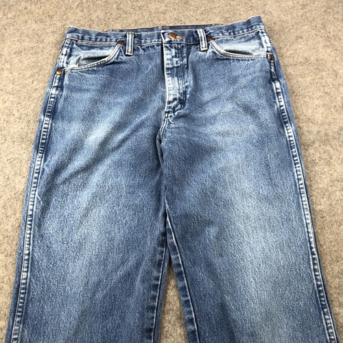 Vintage Wrangler Jeans Mens 34x32 Slim Straight Blue Wash Denim 936 Distressed - Picture 4 of 9