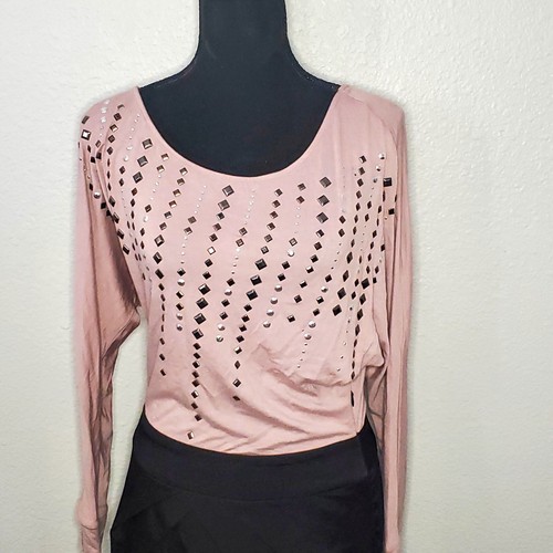 Very J Casual Lined Dress Size Medium Long Sleeve Pink And Black Round Neckline - Picture 2 of 7