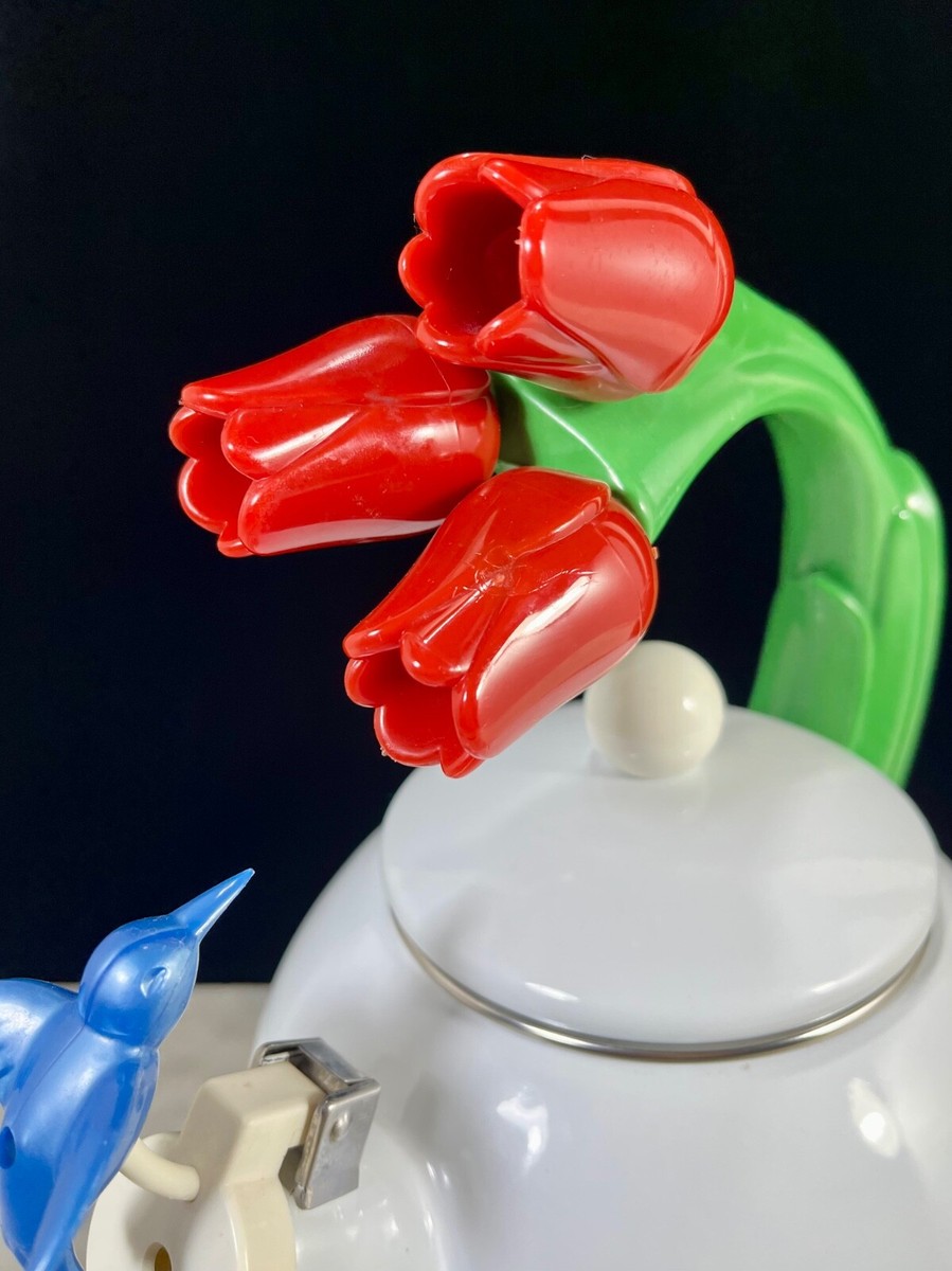 1990s Ancona Enamel Whistling Tea Pot Kettle Blue