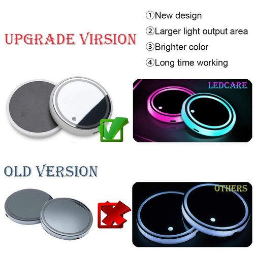 2 Pcs LED Car Cup Holder Colorful RGB Drink Coasters Interior Decoration - Picture 2 of 9