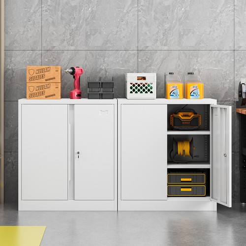 Metal Storage Cabinet with Locking Doors and 2 Adjustable Shelves Garage Cabinet - Picture 6 of 12