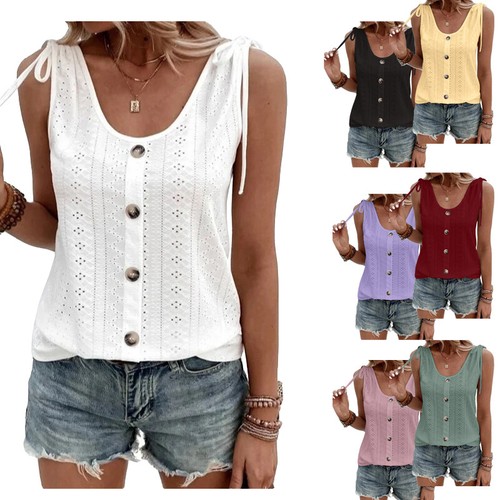 T-shirt donna canottiera tinta unita senza maniche canottiera estiva casual maglietta blusa M - Foto 1 di 17