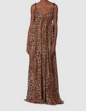 $3290 Carolina Herrera Women's Brown Leopard Self-Tie Shoulder Gown Dress Size 8