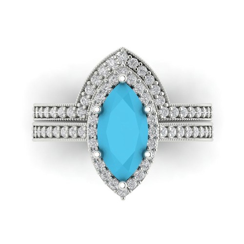 2.4875 tcw Marquise Cut Engagement Ring 14K White Gold Turquoise Promise Ring - 第 1/5 張圖片
