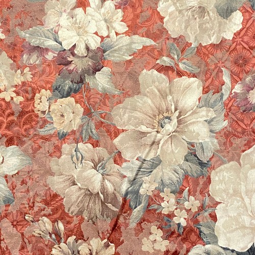 1.6 YD Vintage Floral Brocade Upholstery Fabric Brick Red - Picture 3 of 7