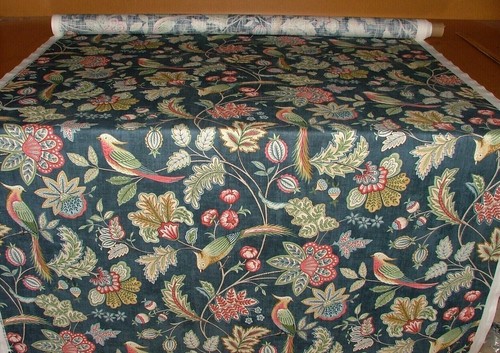 Rebozuelos Azul Marino Ornamentado Pájaro Cortina de Algodón Floral Tela - Imagen 5 de 24