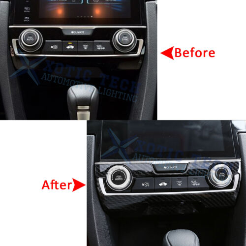 Carbon Fiber AC Climate Control Cover w/ Silver Knob Rings For Honda Civic 16-19 - Picture 3 of 11