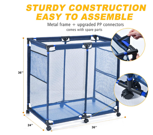 Mesh Storage Bin Rolling Pool Basket Holder Organizer Large Indoor/Outdoor NEW - Picture 3 of 7
