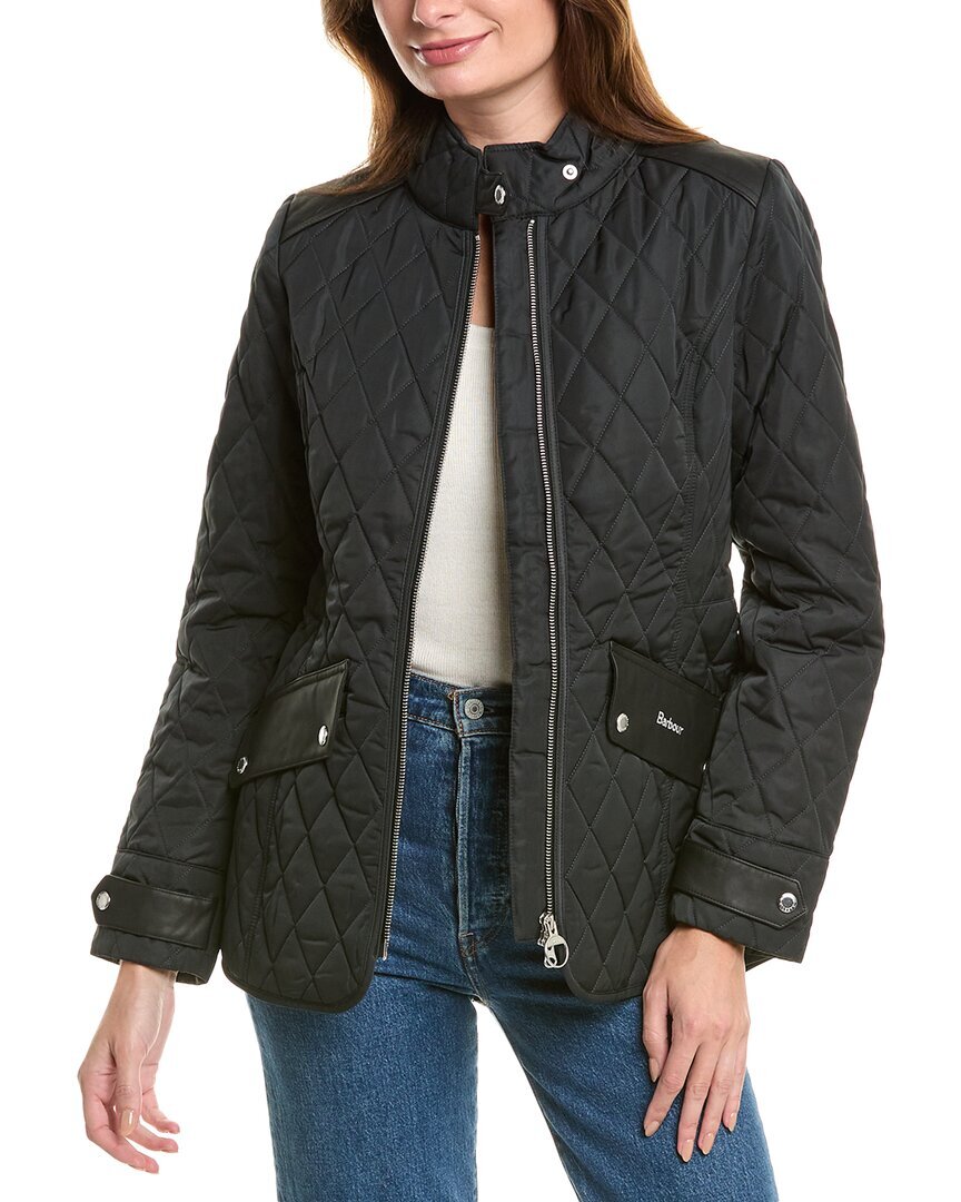 Женская стеганая куртка Barbour Cavalry с кожаной отделкой, черный 8