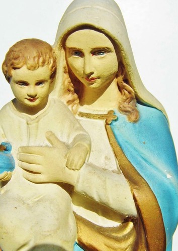 Antique Chalkware HOLY Statue Blessed Virgin Mother & Child Irish Catholic - 12"