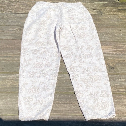 Vaqueros Talbots lino mezcla algodón color avena diseño floral talla 12 cintura alta - Imagen 8 de 12
