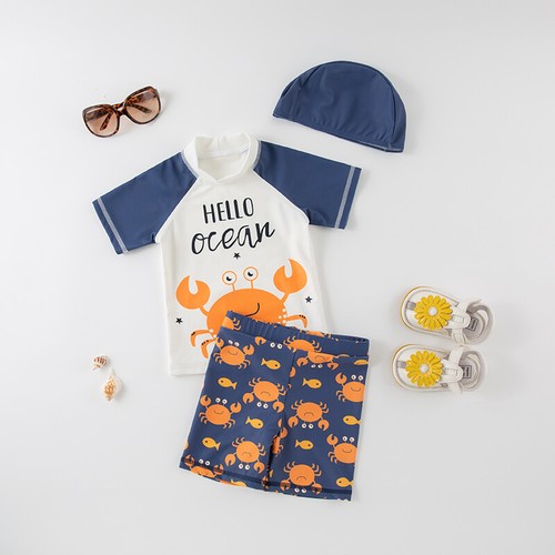 Bilo Baby Kid Boys Chic Animals Printed One-Piece Rash Guard Sun Hat Swimsuit - Picture 30 of 54