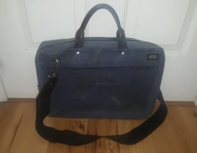 Jack Spade Waxed Cotton Slim Briefcase gray blue shoulder strap men's FREE SHIP - Image 1 of 4