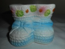 Vintage Nancy Pew Blue Baby Bootie Shoes Ceramic Planter Japan Nursery Decor