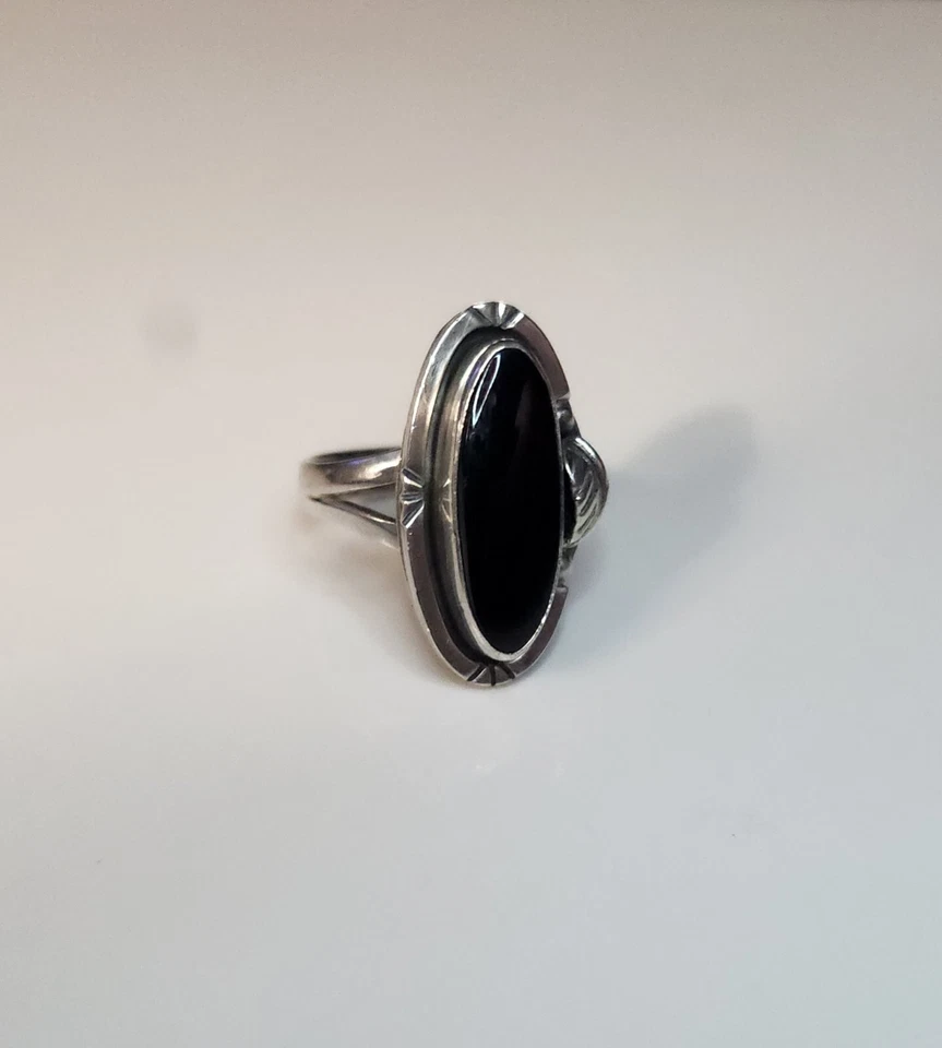 Anel de prata esterlina ônix preto designer mexicano vintage - Tamanho 8 - Imagem 4 de 4