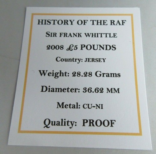 2008 HISTORY OF THE RAF SIR FRANK WHITTLE PROOF £5 FIVE POUND CROWN BOX COA - Picture 4 of 5