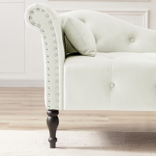 60" Modern Velvet Chaise Lounge Chair Buttons Tufted Sofa Chair Couch W/1 Pillow - Picture 19 of 58