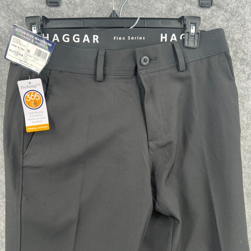 Haggar H26 Mens Manhattan Flex Series Slim Fit Skinny Suit Pants Black 34x30 - Picture 6 of 15